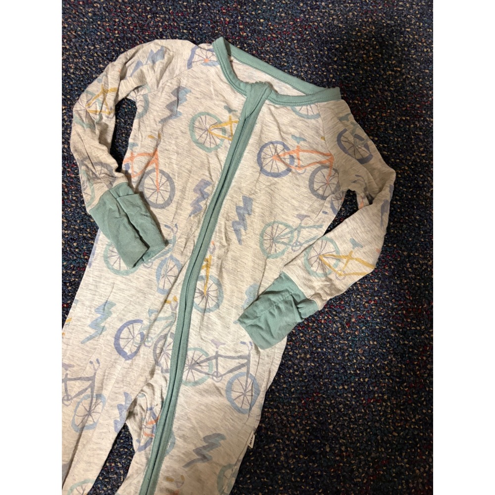 Little Sleepies Bicycle Bamboo Zippy Sleeper 6-12 Months Grey Sage Green Zip Up
